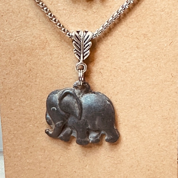 Pewter Elephant Pendant on Silver Tone Chain w/Gold Tone Elephant Lapel Pin Free - Picture 2 of 12